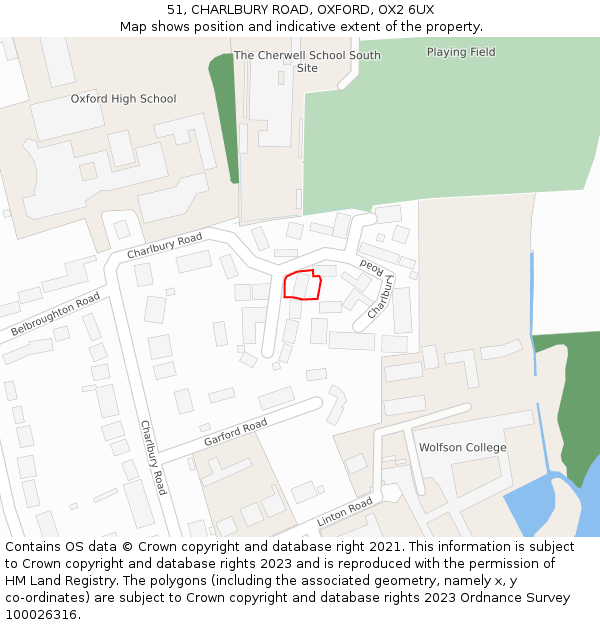 51, CHARLBURY ROAD, OXFORD, OX2 6UX: Location map and indicative extent of plot