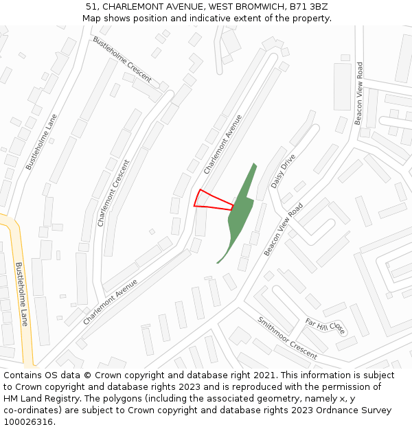 51, CHARLEMONT AVENUE, WEST BROMWICH, B71 3BZ: Location map and indicative extent of plot