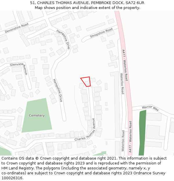 51, CHARLES THOMAS AVENUE, PEMBROKE DOCK, SA72 6UR: Location map and indicative extent of plot