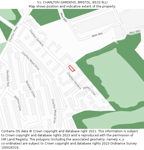 51, CHARLTON GARDENS, BRISTOL, BS10 6LU: Location map and indicative extent of plot