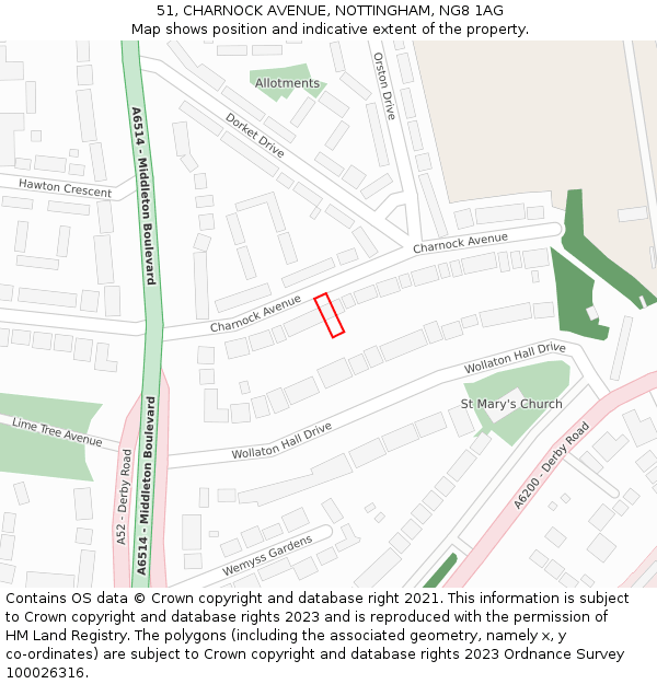 51, CHARNOCK AVENUE, NOTTINGHAM, NG8 1AG: Location map and indicative extent of plot