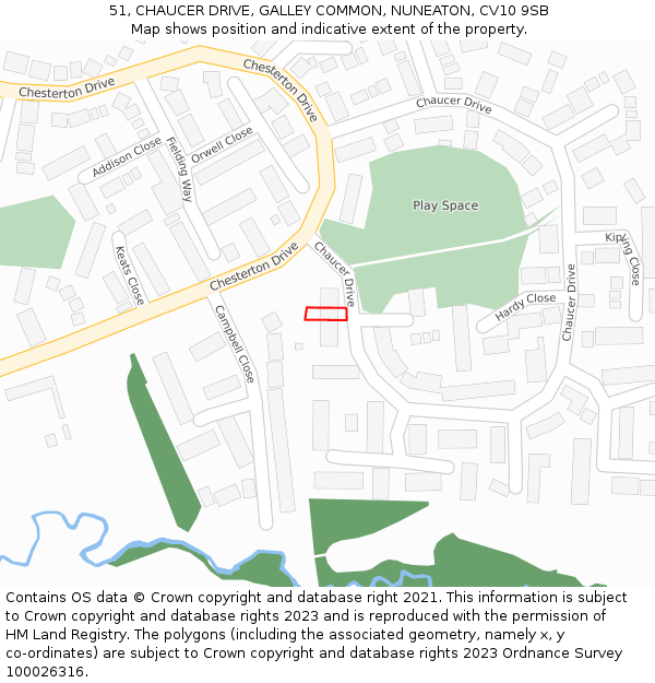 51, CHAUCER DRIVE, GALLEY COMMON, NUNEATON, CV10 9SB: Location map and indicative extent of plot