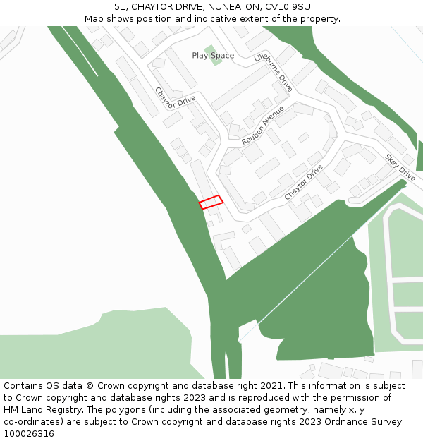 51, CHAYTOR DRIVE, NUNEATON, CV10 9SU: Location map and indicative extent of plot