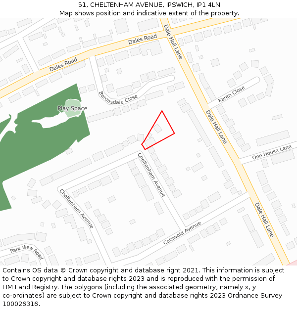 51, CHELTENHAM AVENUE, IPSWICH, IP1 4LN: Location map and indicative extent of plot