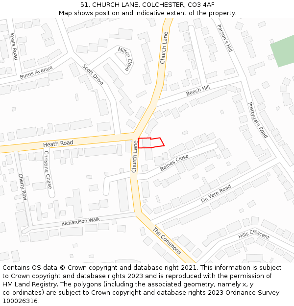 51, CHURCH LANE, COLCHESTER, CO3 4AF: Location map and indicative extent of plot