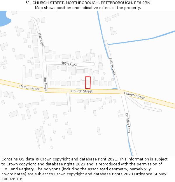 51, CHURCH STREET, NORTHBOROUGH, PETERBOROUGH, PE6 9BN: Location map and indicative extent of plot