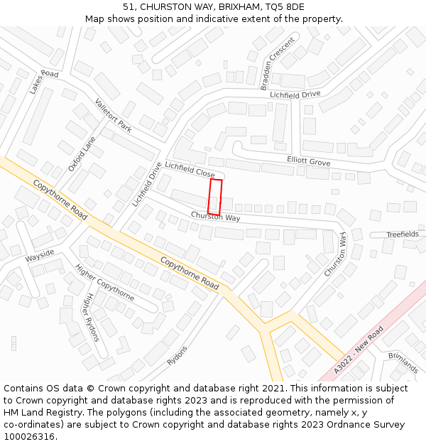 51, CHURSTON WAY, BRIXHAM, TQ5 8DE: Location map and indicative extent of plot