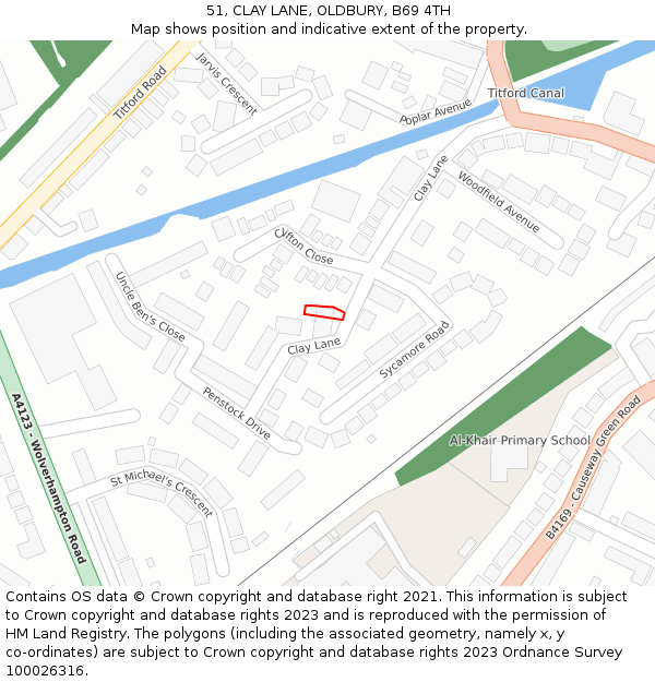 51, CLAY LANE, OLDBURY, B69 4TH: Location map and indicative extent of plot