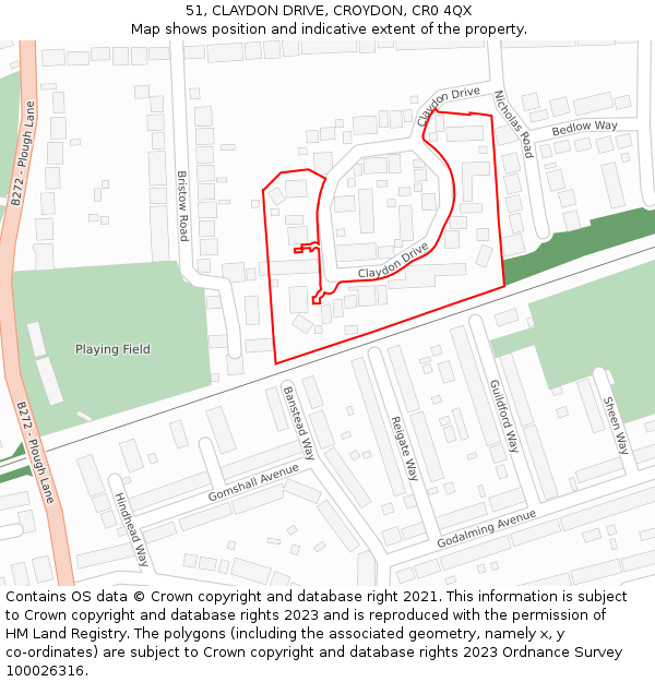 51, CLAYDON DRIVE, CROYDON, CR0 4QX: Location map and indicative extent of plot