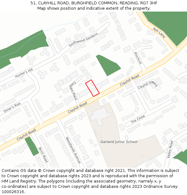 51, CLAYHILL ROAD, BURGHFIELD COMMON, READING, RG7 3HF: Location map and indicative extent of plot