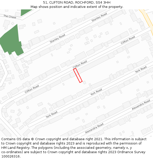 51, CLIFTON ROAD, ROCHFORD, SS4 3HH: Location map and indicative extent of plot