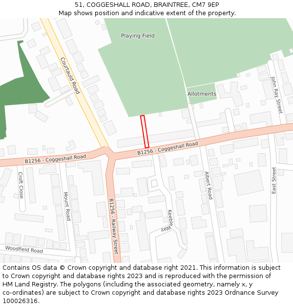 51, COGGESHALL ROAD, BRAINTREE, CM7 9EP: Location map and indicative extent of plot