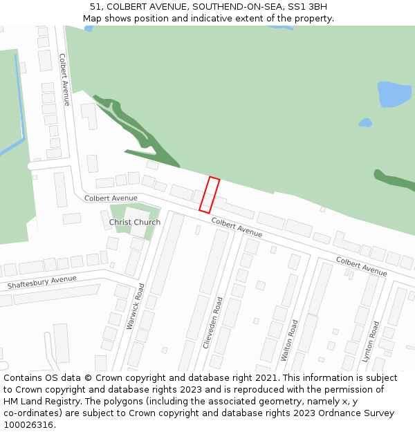 51, COLBERT AVENUE, SOUTHEND-ON-SEA, SS1 3BH: Location map and indicative extent of plot