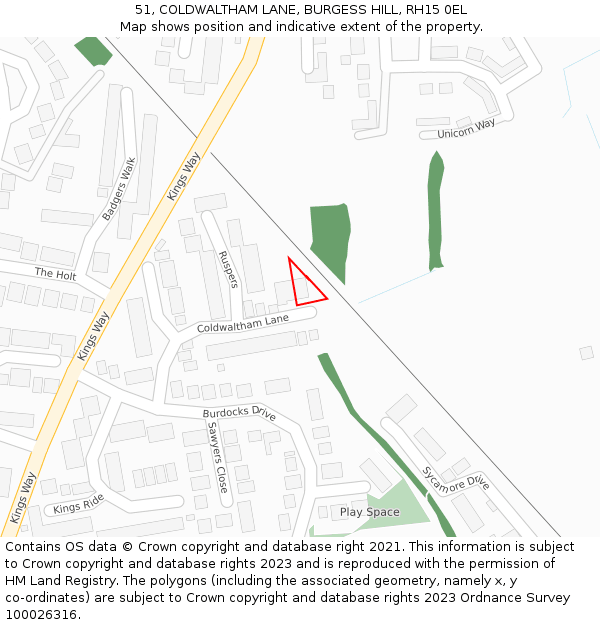 51, COLDWALTHAM LANE, BURGESS HILL, RH15 0EL: Location map and indicative extent of plot