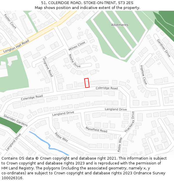 51, COLERIDGE ROAD, STOKE-ON-TRENT, ST3 2ES: Location map and indicative extent of plot