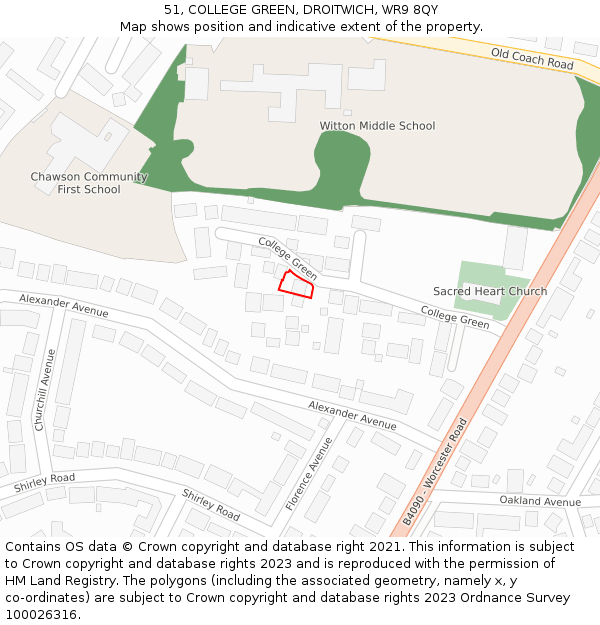 51, COLLEGE GREEN, DROITWICH, WR9 8QY: Location map and indicative extent of plot