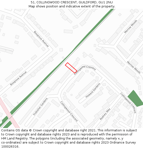 51, COLLINGWOOD CRESCENT, GUILDFORD, GU1 2NU: Location map and indicative extent of plot