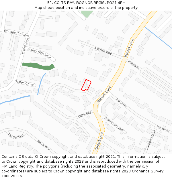 51, COLTS BAY, BOGNOR REGIS, PO21 4EH: Location map and indicative extent of plot