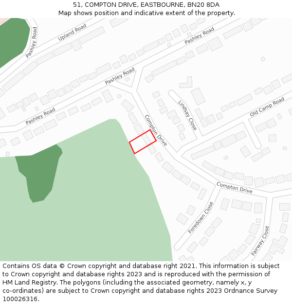 51, COMPTON DRIVE, EASTBOURNE, BN20 8DA: Location map and indicative extent of plot
