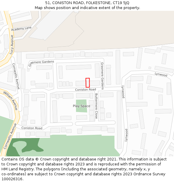 51, CONISTON ROAD, FOLKESTONE, CT19 5JQ: Location map and indicative extent of plot