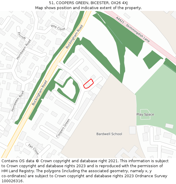 51, COOPERS GREEN, BICESTER, OX26 4XJ: Location map and indicative extent of plot