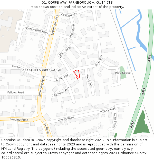 51, CORFE WAY, FARNBOROUGH, GU14 6TS: Location map and indicative extent of plot