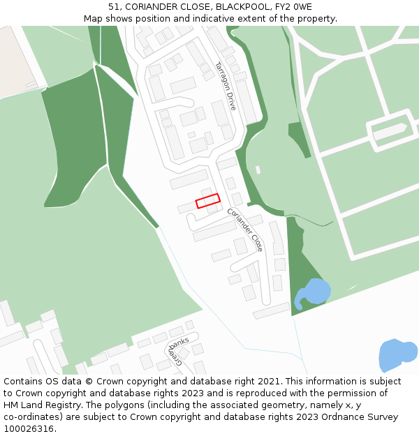 51, CORIANDER CLOSE, BLACKPOOL, FY2 0WE: Location map and indicative extent of plot