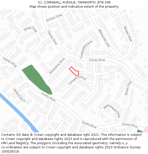 51, CORNWALL AVENUE, TAMWORTH, B78 3YB: Location map and indicative extent of plot
