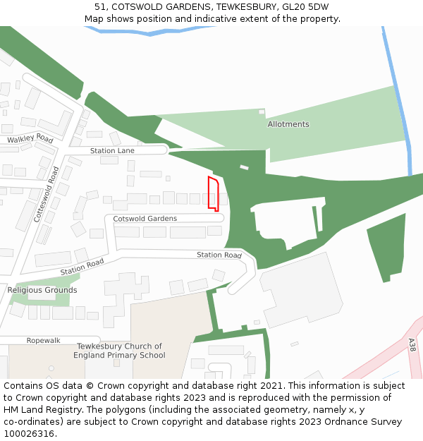 51, COTSWOLD GARDENS, TEWKESBURY, GL20 5DW: Location map and indicative extent of plot