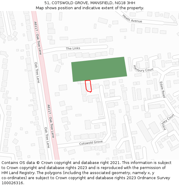 51, COTSWOLD GROVE, MANSFIELD, NG18 3HH: Location map and indicative extent of plot