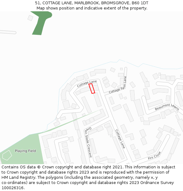 51, COTTAGE LANE, MARLBROOK, BROMSGROVE, B60 1DT: Location map and indicative extent of plot