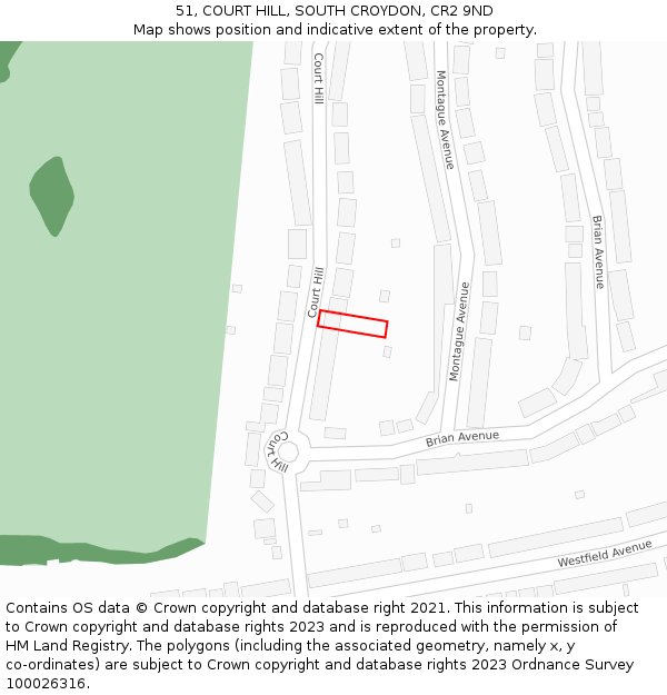 51, COURT HILL, SOUTH CROYDON, CR2 9ND: Location map and indicative extent of plot