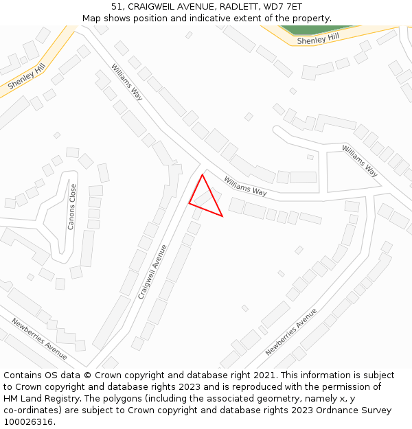 51, CRAIGWEIL AVENUE, RADLETT, WD7 7ET: Location map and indicative extent of plot