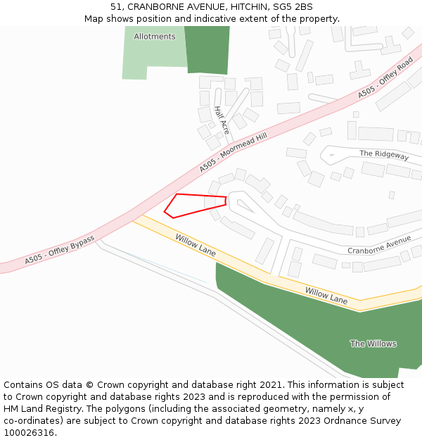 51, CRANBORNE AVENUE, HITCHIN, SG5 2BS: Location map and indicative extent of plot