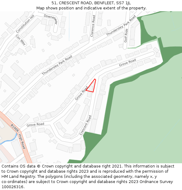 51, CRESCENT ROAD, BENFLEET, SS7 1JL: Location map and indicative extent of plot