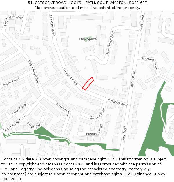 51, CRESCENT ROAD, LOCKS HEATH, SOUTHAMPTON, SO31 6PE: Location map and indicative extent of plot