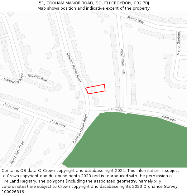 51, CROHAM MANOR ROAD, SOUTH CROYDON, CR2 7BJ: Location map and indicative extent of plot