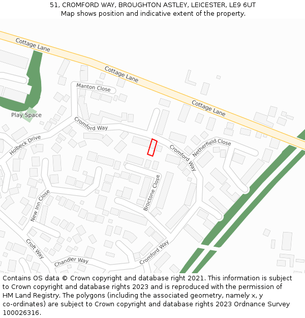 51, CROMFORD WAY, BROUGHTON ASTLEY, LEICESTER, LE9 6UT: Location map and indicative extent of plot