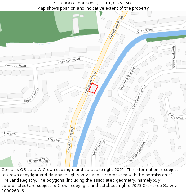51, CROOKHAM ROAD, FLEET, GU51 5DT: Location map and indicative extent of plot