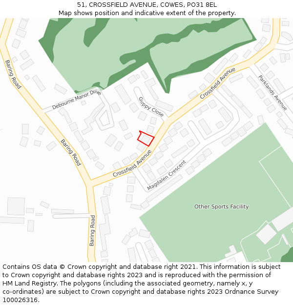 51, CROSSFIELD AVENUE, COWES, PO31 8EL: Location map and indicative extent of plot