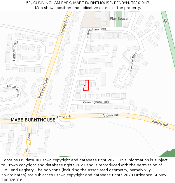 51, CUNNINGHAM PARK, MABE BURNTHOUSE, PENRYN, TR10 9HB: Location map and indicative extent of plot