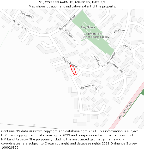 51, CYPRESS AVENUE, ASHFORD, TN23 3JS: Location map and indicative extent of plot