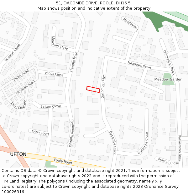 51, DACOMBE DRIVE, POOLE, BH16 5JJ: Location map and indicative extent of plot