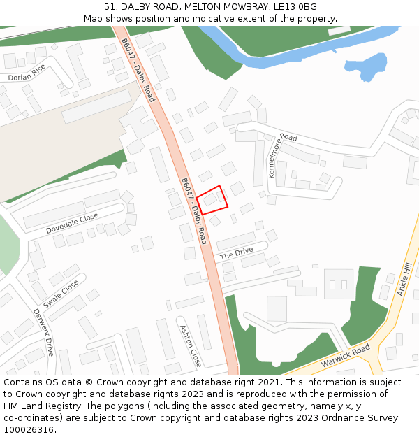 51, DALBY ROAD, MELTON MOWBRAY, LE13 0BG: Location map and indicative extent of plot