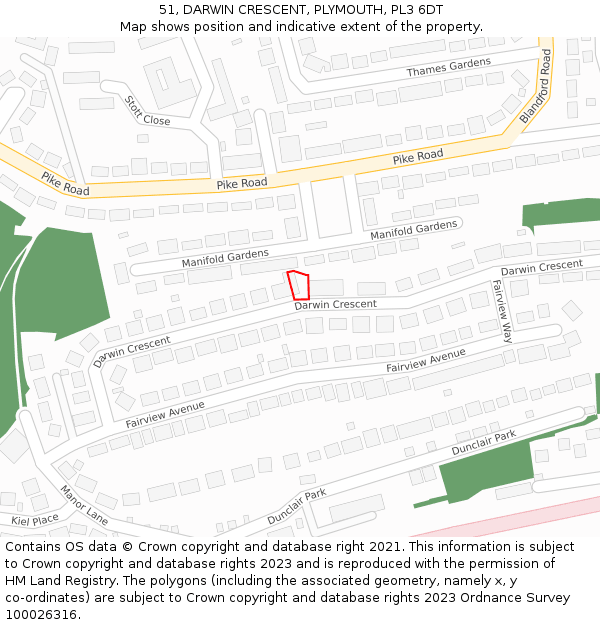 51, DARWIN CRESCENT, PLYMOUTH, PL3 6DT: Location map and indicative extent of plot