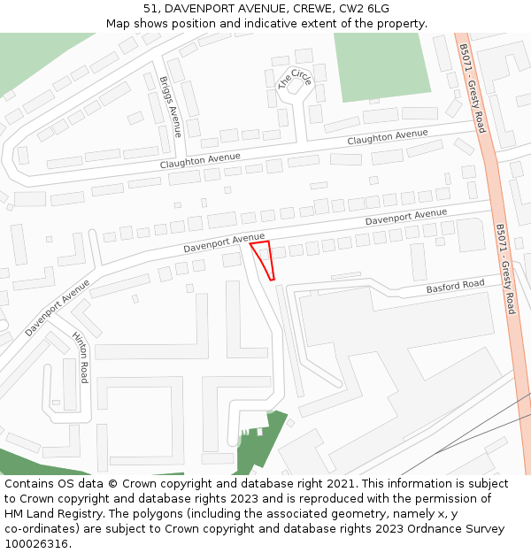 51, DAVENPORT AVENUE, CREWE, CW2 6LG: Location map and indicative extent of plot