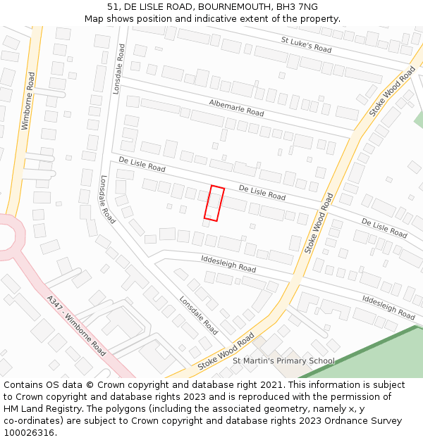 51, DE LISLE ROAD, BOURNEMOUTH, BH3 7NG: Location map and indicative extent of plot