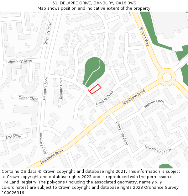 51, DELAPRE DRIVE, BANBURY, OX16 3WS: Location map and indicative extent of plot