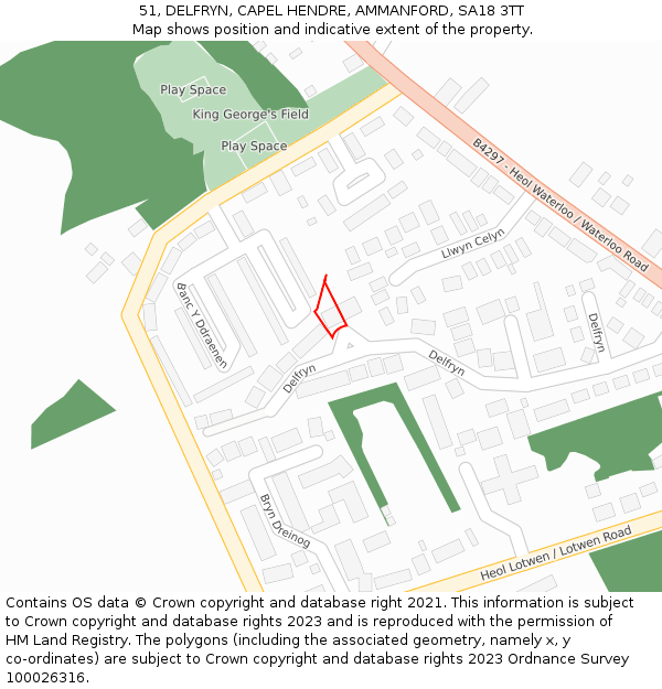 51, DELFRYN, CAPEL HENDRE, AMMANFORD, SA18 3TT: Location map and indicative extent of plot