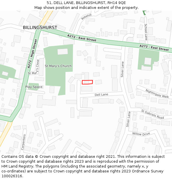 51, DELL LANE, BILLINGSHURST, RH14 9QE: Location map and indicative extent of plot